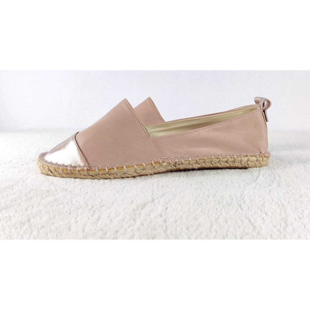 ASOS Espadrille Flat Pink Blush Faux Leather Rose Gold Metallic Toe Cap Rope - Picture 11 of 11